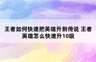 王者如何快速把英雄升到传说 王者英雄怎么快速升10级